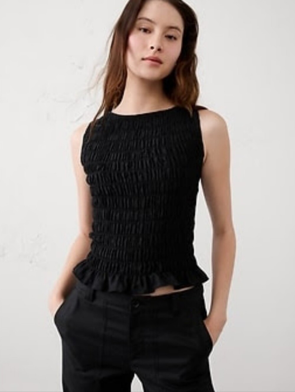 *NWT* Banana Republic Boatneck Smocked Top - Black
